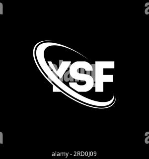 YSF-Logo. YSF-Brief. Logo mit YSF-Buchstaben. Initialen YSF-Logo, verbunden mit einem Kreis und einem Monogramm-Logo in Großbuchstaben. YSF-Typografie für Technologie, Geschäfte Stock Vektor