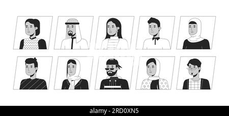 Attraktive indianer, schwarzer, weißer Cartoon, Avatar-Ikonen Stock Vektor