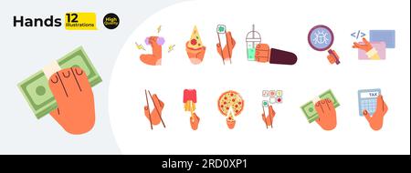 Hände halten Dinge halbflach farbige Vektorobjekte bündeln Stock Vektor