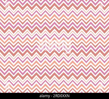 Nahtloses geometrisches Chevron-Muster, Streifen mit unregelmäßigen Zick-Zack-Linien, 70s-cm-Hüftstil, dreieckige Form, Farbpalette in pinkfarbenem Lila Orange. Weiß Stock Vektor