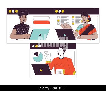 Abbildung eines Vektorpunktes für Online-Gruppenbesprechungen mit flachen Linien Stock Vektor