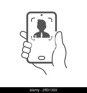 Smartphone mit menschlicher Hand, das ein Foto für die Vektordarstellung von Selfie-Linien macht. EPS 10 Stock Vektor