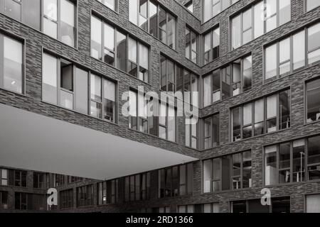 Schwarz-Weiß-Ton, außen architektonisches Detail moderne Fassade von Bürohochhäusern. Abstrakt Urban Metropolis Hintergrund. Stockfoto