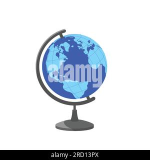 Flachvektor des Globusmodells isoliert auf weißem Hintergrund. Schulkugel, Erdmodell-Illustration in flacher Farbe. Element für „Back to School“-Konzept. Stock Vektor