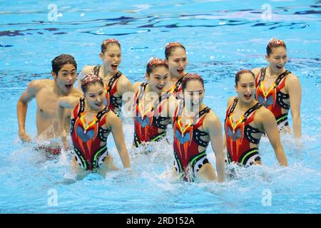 Fukuoka, Japan. 17. Juli 2023. Japanische Mannschaft Kunstschwimmen : Akrobatikfinale der Wasserweltmeisterschaft Fukuoka 2023 auf der Marine Messe Fukuoka, Halle A in Fukuoka, Japan . Kredit: YUTAKA/AFLO SPORT/Alamy Live News Stockfoto