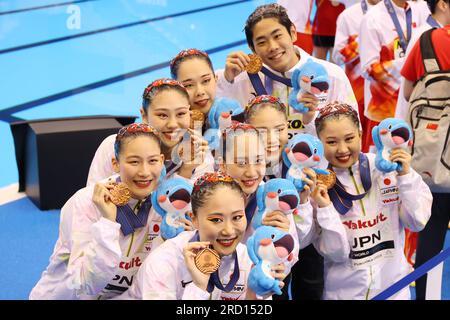 Fukuoka, Japan. 17. Juli 2023. Japanische Mannschaft Kunstschwimmen : Akrobatikwettbewerb bei den World Aquatics Championships Fukuoka 2023 Akrobatikwettbewerb auf der Marine Messe Fukuoka Halle A in Fukuoka, Japan . Kredit: YUTAKA/AFLO SPORT/Alamy Live News Stockfoto