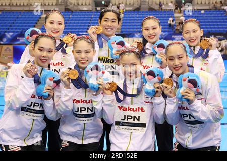 Fukuoka, Japan. 17. Juli 2023. Japanische Mannschaft Kunstschwimmen : Akrobatikwettbewerb bei den World Aquatics Championships Fukuoka 2023 Akrobatikwettbewerb auf der Marine Messe Fukuoka Halle A in Fukuoka, Japan . Kredit: YUTAKA/AFLO SPORT/Alamy Live News Stockfoto
