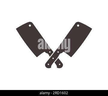 „Metzger Crossed Knives“-Logo. Logo-Vorlage für Fleischgeschäft – Geschäft, Markt, Restaurant oder Design, Banner, Aufkleber, Vektordesign. Stock Vektor