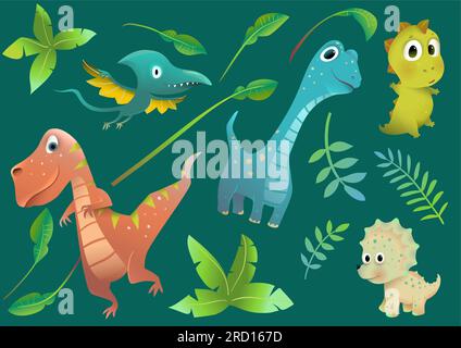 Dinosaurier mit prähistorischer Natur isolierter Clipart Stock Vektor