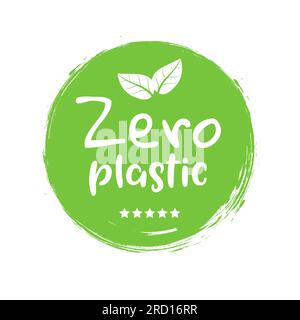 Kostenloses 100 % kreisförmiges Öko-Symbol aus Kunststoff. Grünes Produktetikett ohne Kunststoffkennzeichen. Stock Vektor