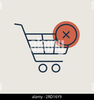 Warenkorb mit Kreuzschild. Kauf stornieren oder löschen einfaches flaches Symbol. E-Commerce. Graph-Symbol für Ihr Website-Design, Logo, App, UI Stock Vektor