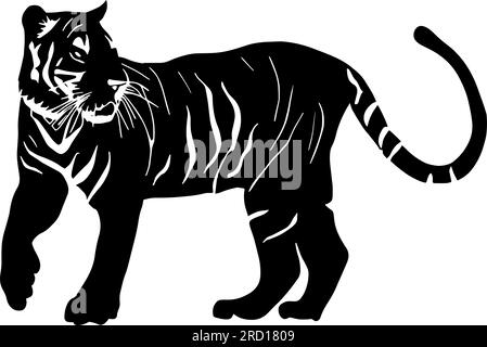 Tigersilhouette isoliert auf weißem Hintergrund. Vektordarstellung Stock Vektor