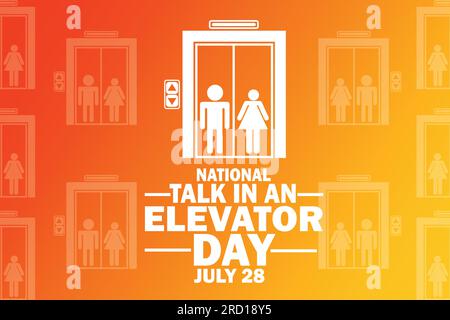 Illustration: "National Talk in an Elevator Day Vector". Juli 28. Urlaubskonzept. Vorlage für Hintergrund, Banner, Karte, Poster mit Texteindruck. Stock Vektor