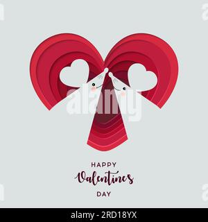 Ein Paar in der Liebe Konzept, zwei süße Mäuse. Liebeskonzept. Das Herz wurde mit Papier geschnitten. Vorlage für den Valentinstag und Hintergrund von Grußkarten. Stock Vektor