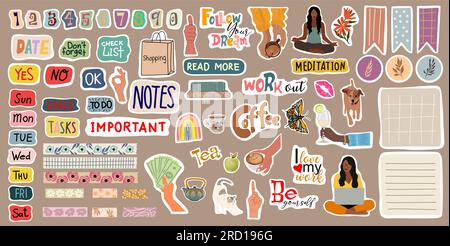 Satz von Vektoren für wöchentliche, tägliche Planer-Aufkleber. Stock Vektor