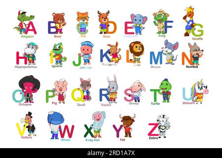 Eine Vektordarstellung von Alphabet-Tieren A-Z-Cartoon Stock Vektor
