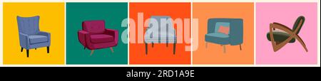 Vektorset aus modernen Sesseln aus der Mitte des Jahrhunderts Stock Vektor