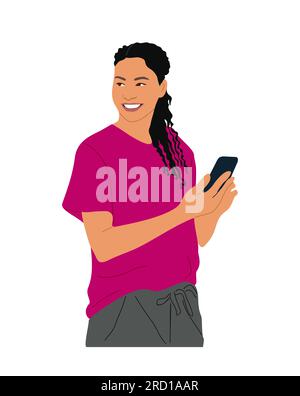 Geschäftsfrau in Freizeitkleidung mit Mobiltelefon Stock Vektor
