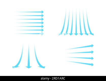 Frischluftstrom, blaues Windsymbol. Transparenter Luftpfeil Flow Klima-Set. Stock Vektor