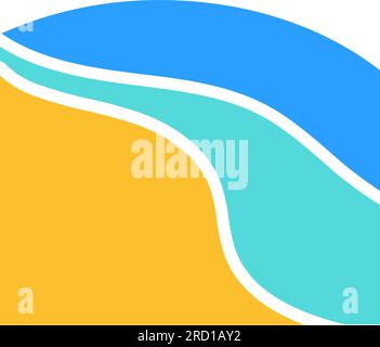 Bergfluss, kalter Bergbach, der über den Hügel fließt. Wahrzeichen der Touristenroute. Parkplatz für Touristengruppen im Wagen. Einfache farbige flache Vektoric Stock Vektor