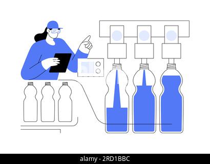 Erfrischungsgetränk-Füllmaschine abstrakte Konzeptdarstellung. Stock Vektor