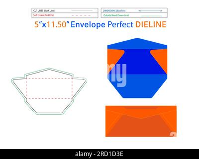 Die Matrizenlinie für normale Kuverts im Format 5x11,50 Zoll und die Größe des Umschlags im Format 3D lässt sich leicht ändern Stock Vektor