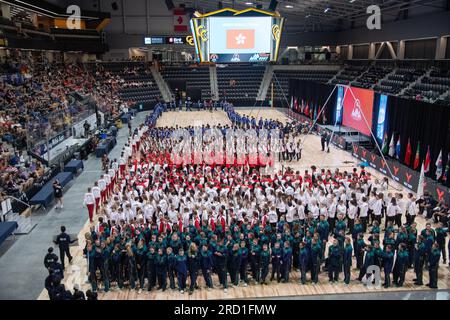 World Jump Rope Championships, Colorado Springs, Colorado, USA. 17. Juli 2023. Bei der Eröffnungszeremonie betreten die Athleten die Robson Arena und stellen sich für die Eröffnungszeremonie auf. Kredit: Casey B. Gibson/Alamy Live News Stockfoto