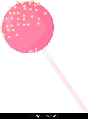 Pinker Lutscher mit Streuseln. Süßer Kuchen, der auf dem Stock platzt. Party-Kinder-Dessert. Stock Vektor