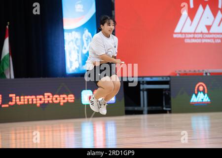 World Jump Rope International Open, Colorado Springs, Colorado, USA. 17. Juli 2023. Linyeong Kim aus Korea nimmt am Single Rope Individual Freestyle Credit Teil: Casey B. Gibson/Alamy Live News Stockfoto