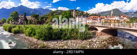 Merano Town - eine beliebte Stadt und ein beliebter Kurort in Italien in Südtirol, Provinz Bozen Stockfoto