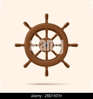 Symbol für das Segelrad des Boots, 3D-Darstellung eines hölzernen Ruders Stock Vektor
