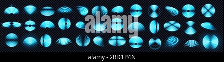 Blaues 3D-WLAN-Signalsymbol mit Neonlichteffekt auf transparentem Hintergrund. Wireless-Technologie-Signalschilder. Futuristisches Design des digitalen Radarkreisnetzes. Computerschutzsystemkonzept Stock Vektor