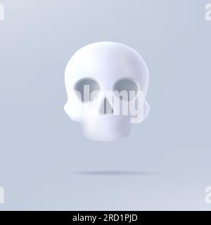 3D-Symbol für Totenkopf, weiß mit Schattenzeichnung mit Augen und Nase, digitales Illustrationssymbol Stock Vektor