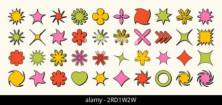 Geometrische, brutale Formen. Designelemente im trendigen Stil der Y2K Jahre. Vektordarstellung. Stock Vektor