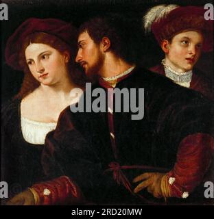 Tizian - Selbstporträt mit Freunden 1530. Stockfoto