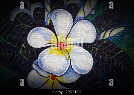 Ölgemälde helle Farben abstrakte Kunst Plumeria Blume, Frangipani Blume natürliche Schönheit Stockfoto