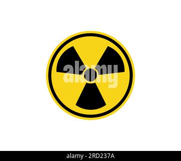 Symbol für radioaktive Strahlung. Schwarzes Gefahrenschild, isoliert in gelbem Kreis auf weißem Hintergrund, Vektordesign und Illustration. Stock Vektor