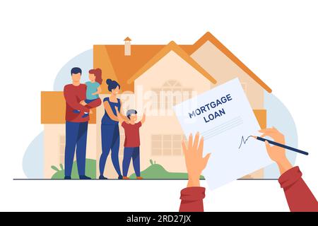 Glückliche Familie, die ein Haus kauft Stock Vektor