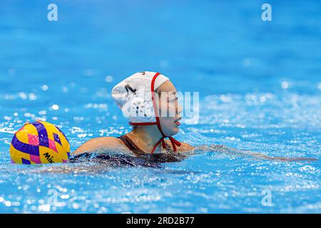 Fukuoka, Japan. 18. Juli 2023. FUKUOKA, JAPAN - 18. JULI: Eruna Ura aus Japan während der Wasserweltmeisterschaft 2023 Frauen-Wasserpolo-Spiel zwischen Japan und Ungarn am 18. Juli 2023 in Fukuoka, Japan (Foto: Albert Ten Hove/Orange Pictures). Kredit: Orange Pics BV/Alamy Live News Stockfoto