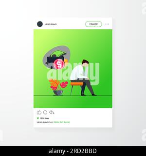 Deprimierter, trauriger Mann, der über finanzielle Probleme nachdenkt Stock Vektor