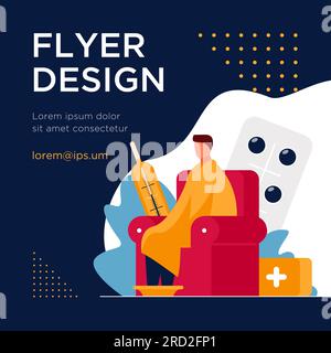 Ein kranker Mann sitzt im Sessel unter warmem Karo Stock Vektor