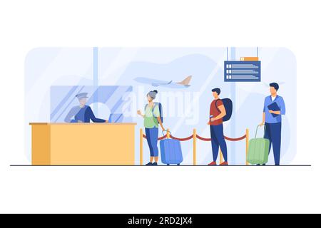 Reisende stehen in der Schlange für die Flugregistrierung Stock Vektor