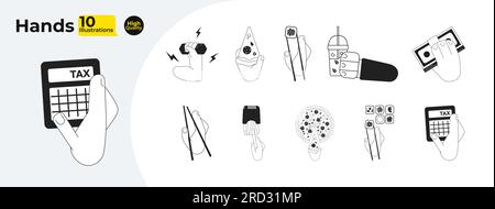 Hände halten Dinge einfarbige flache Vektorobjekte bündeln sich Stock Vektor