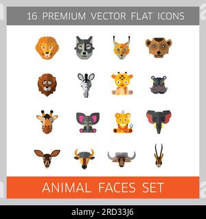 Symbolsatz Tiergesichter Stock Vektor