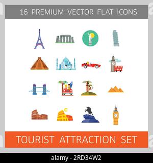Touristenattraktion Icons Set Stock Vektor
