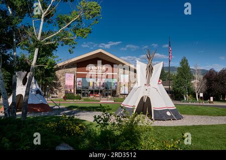 Blick von außen auf Buffalo Bill Center of the West, Cody, Wyoming, Vereinigte Staaten von Amerika Stockfoto