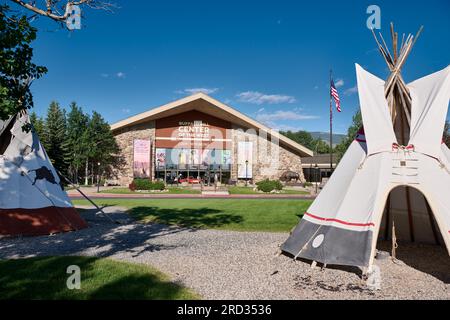 Blick von außen auf Buffalo Bill Center of the West, Cody, Wyoming, Vereinigte Staaten von Amerika Stockfoto