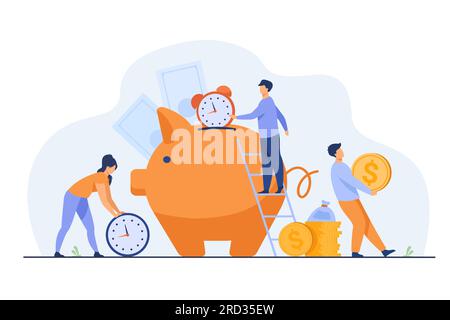 Reiche Leute haben Geld und Uhren in Sparschwein Stock Vektor