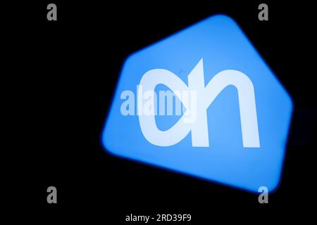 AMSTERDAM - Logo von Albert Heijn XL in einem Albert Heijn Supermarkt auf dem Gelderlandplein. ANP ROBIN VAN LONKHUIJSEN niederlande raus - belgien raus Stockfoto