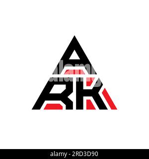 ARK-Logo mit dreieckigem Buchstaben. ARK-Dreieck-Logo-Monogramm. ARK-Dreieck-Vektor-Logo-Vorlage mit roter Farbe. ARK Triangul Stock Vektor